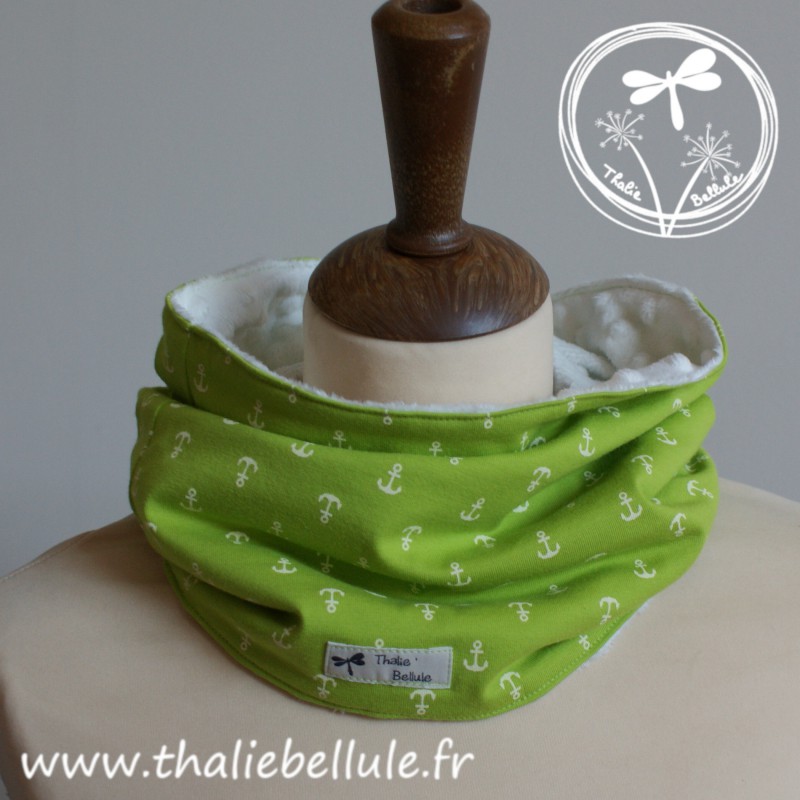 snood enfant vert et blanc